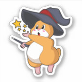 Hamster als Tovenaar met Magische Wand Sticker (Voorkant)