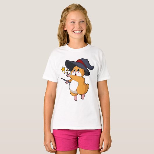 Hamster als Tovenaar met Magische Wand T-shirt (Voorkant volledig)