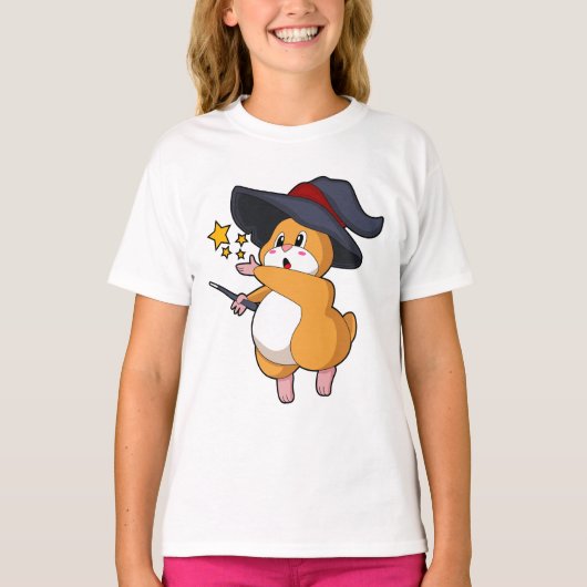 Hamster als Tovenaar met Magische Wand T-shirt (Voorkant)