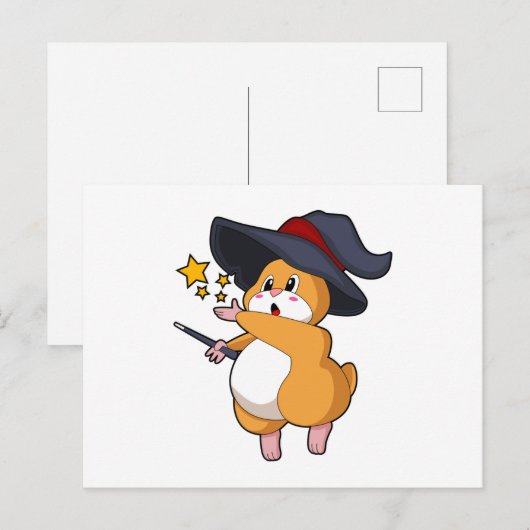 Hamster als tovenaar met toverstaf briefkaart (Voorkant / Achterkant)