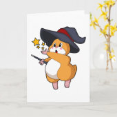 Hamster als tovenaar met toverstaf kaart (Gele Bloem)
