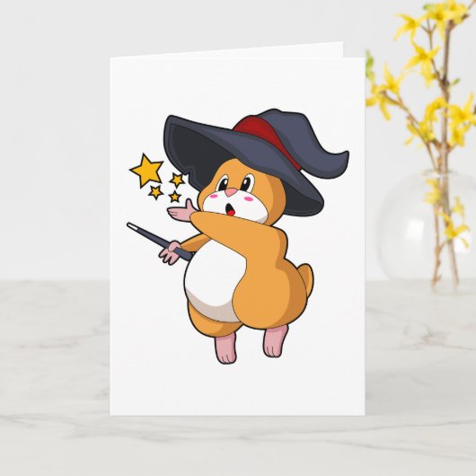 Hamster als tovenaar met toverstaf kaart (Gele Bloem)