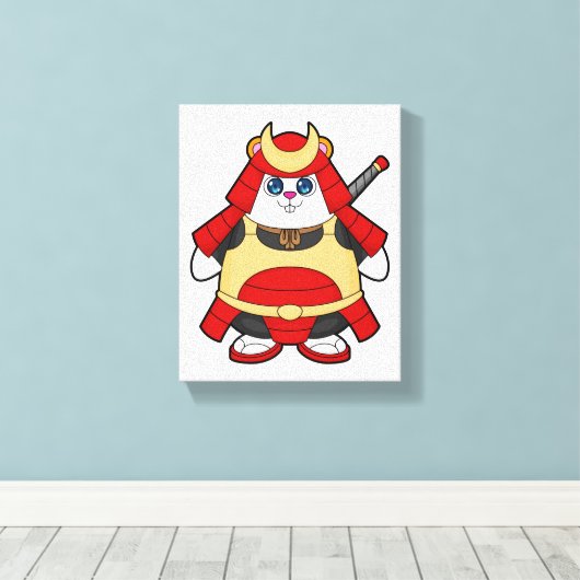 Hamster als Warrior met Armor Canvas Afdruk (Insitu (Houten vloer))