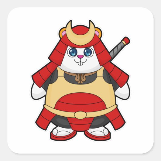 Hamster als Warrior met Armor Vierkante Sticker (Voorkant)