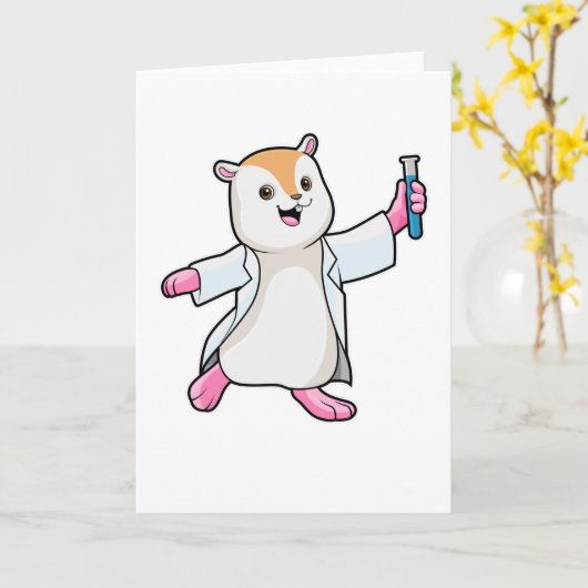 Hamster als wetenschapper met reageerbuis kaart (Gele Bloem)
