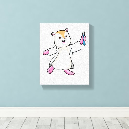 Hamster als wetenschapper met testbuis canvas afdruk (Insitu (Houten vloer))