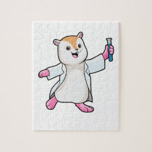 Hamster als wetenschapper met testbuis legpuzzel