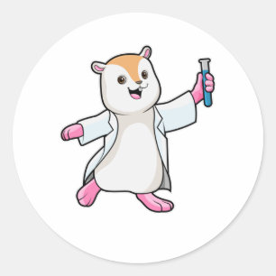 Hamster als wetenschapper met testbuis ronde sticker