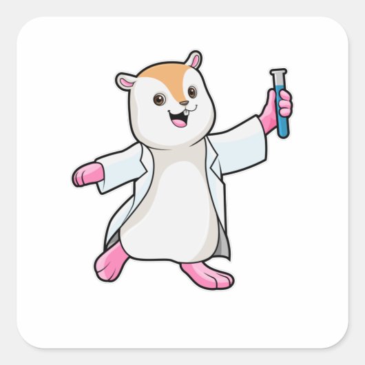 Hamster als wetenschapper met testbuis vierkante sticker (Voorkant)