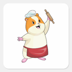 Hamster as Baker with Rolling pin Vierkante Sticker