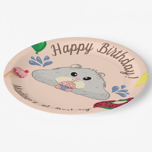 Hamster Bday Pool Party Papieren Bordje (Gekanteld)
