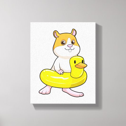 Hamster bij Beach met Duck als Swim ring Canvas Afdruk (Voorkant)