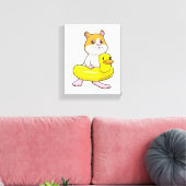 Hamster bij Beach met Duck als Swim ring Canvas Afdruk (Insitu (Woonkamer))