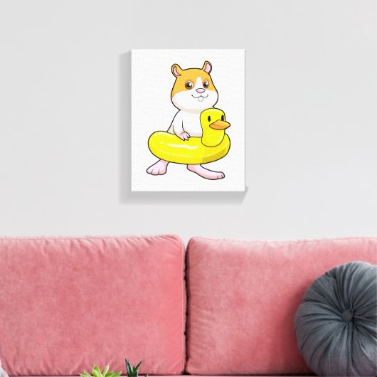 Hamster bij Beach met Duck als Swim ring Canvas Afdruk (Insitu (Woonkamer))