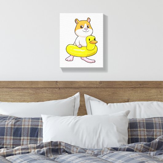 Hamster bij Beach met Duck als Swim ring Canvas Afdruk (Insitu (Slaapkamer))