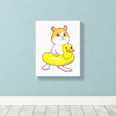 Hamster bij Beach met Duck als Swim ring Canvas Afdruk (Insitu (Houten vloer))