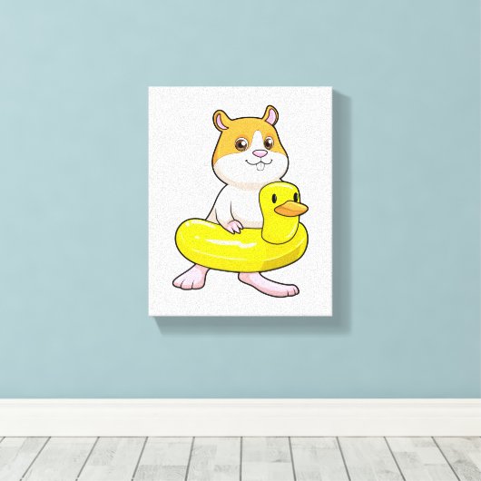 Hamster bij Beach met Duck als Swim ring Canvas Afdruk (Insitu (Houten vloer))