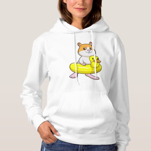 Hamster bij Beach met Duck als Swim ring Hoodie (Voorkant)