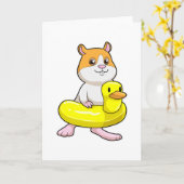 Hamster bij Beach met Duck als Swim ring Kaart (Gele Bloem)