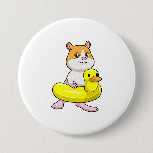 Hamster bij Beach met Duck als Swim ring Ronde Button 7,6 Cm (Voorkant)