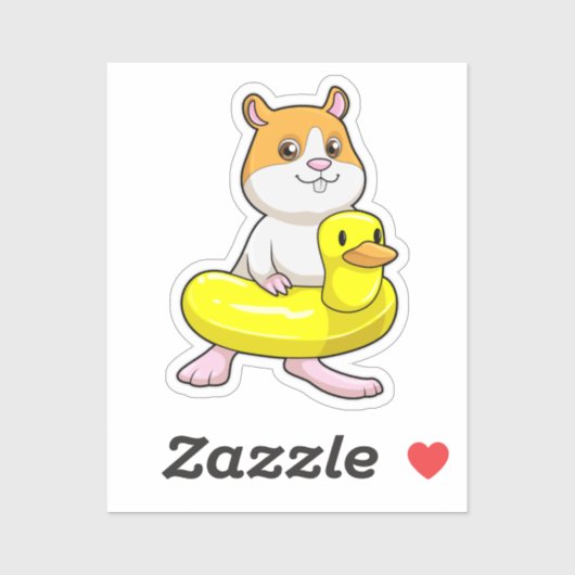 Hamster bij Beach met Duck als Swim ring Sticker (Vel)