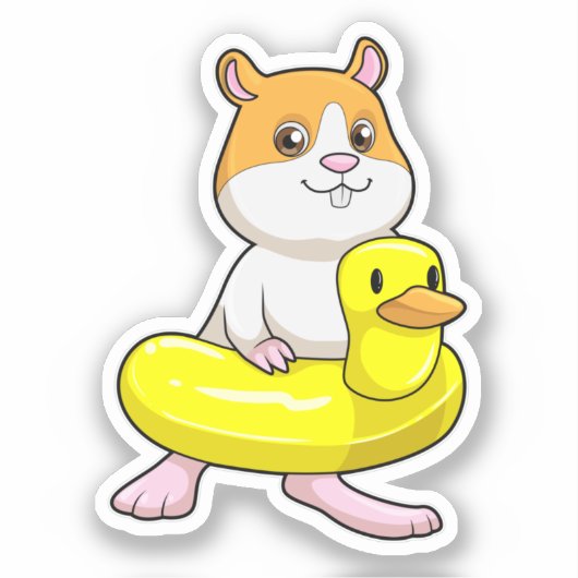 Hamster bij Beach met Duck als Swim ring Sticker (Voorkant)