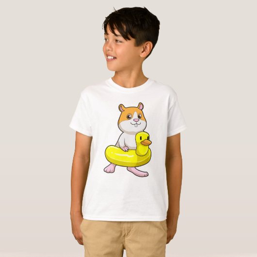 Hamster bij Beach met Duck als Swim ring T-shirt (Voorkant volledig)