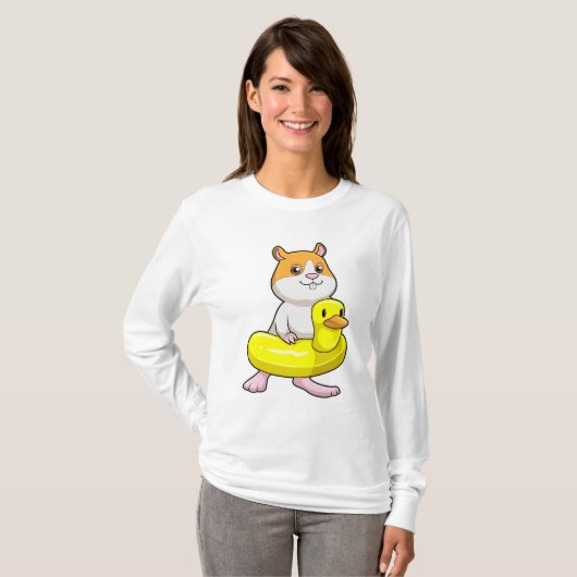 Hamster bij Beach met Duck als Swim ring T-shirt (Voorkant volledig)