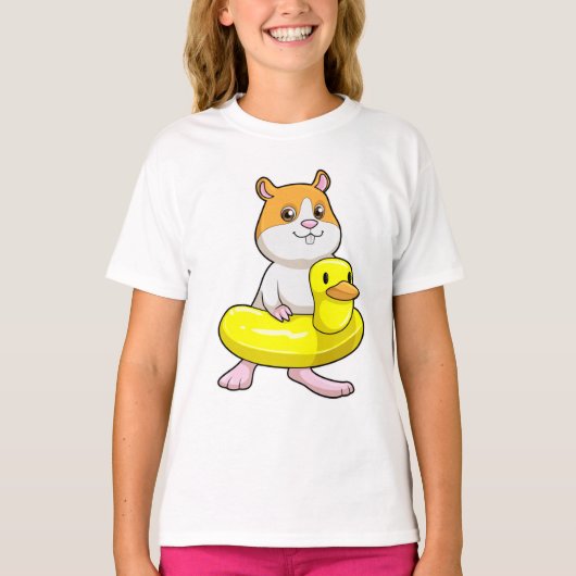 Hamster bij Beach met Duck als Swim ring T-shirt (Voorkant)