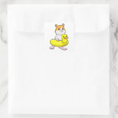Hamster bij Beach met Duck als Swim ring Vierkante Sticker (Tas)