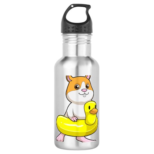 Hamster bij Beach met Duck als Swim ring Waterfles (Voorkant)