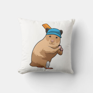 Hamster bij Cricket met cricket bat Kussen