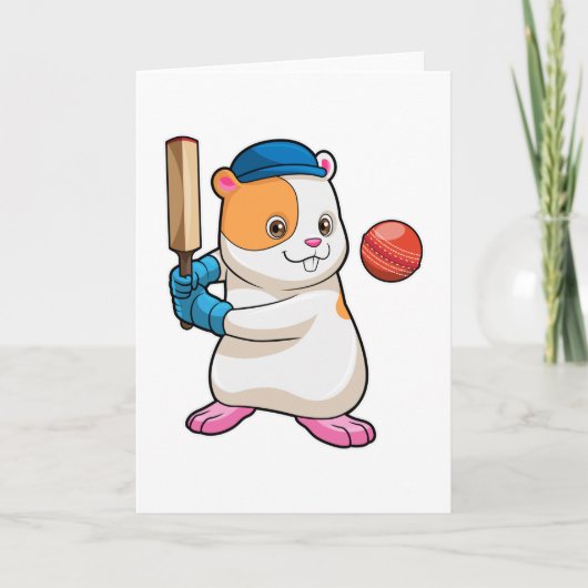 Hamster bij Cricket met cricket bat & Pet Kaart (Voorkant)