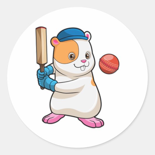 Hamster bij Cricket met cricket bat & Pet Ronde Sticker (Voorkant)