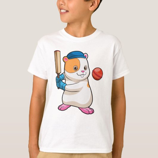 Hamster bij Cricket met cricket bat & Pet T-shirt (Voorkant)