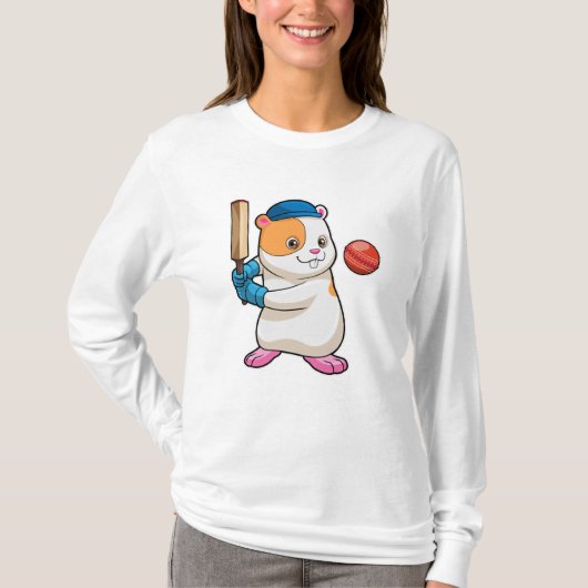 Hamster bij Cricket met cricket bat & Pet T-shirt (Voorkant)