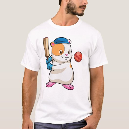 Hamster bij Cricket met cricket bat & Pet T-shirt (Voorkant)