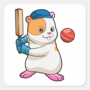 Hamster bij Cricket met cricket bat & Pet Vierkante Sticker