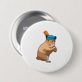 Hamster bij Cricket met cricket bat Ronde Button 7,6 Cm (Voorkant /achterkant)