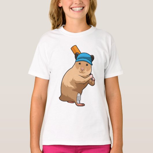 Hamster bij Cricket met cricket bat T-shirt (Voorkant)