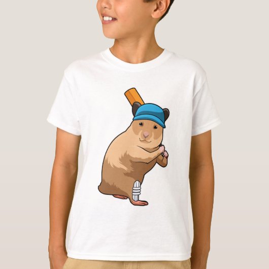 Hamster bij Cricket met cricket bat T-shirt (Voorkant)