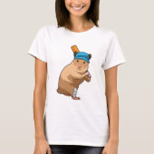 Hamster bij Cricket met cricket bat T-shirt (Voorkant)