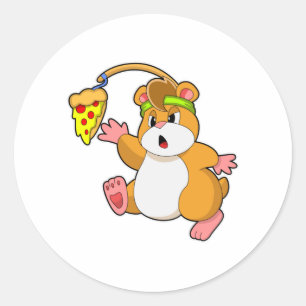 Hamster bij Eating met Pizza Ronde Sticker