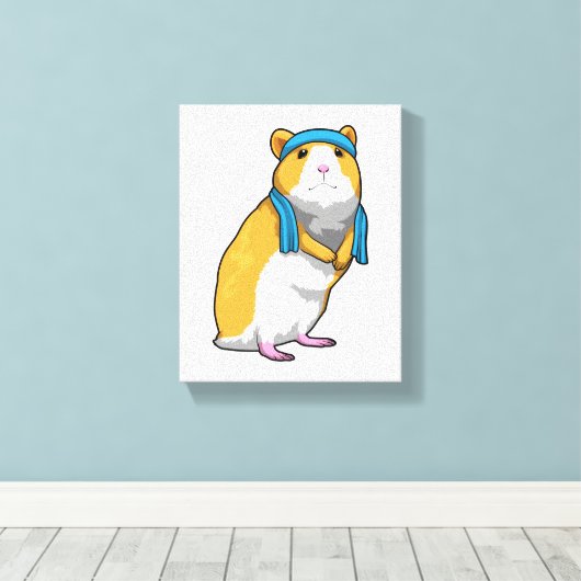 Hamster bij Fitness met handdoek Canvas Afdruk (Insitu (Houten vloer))