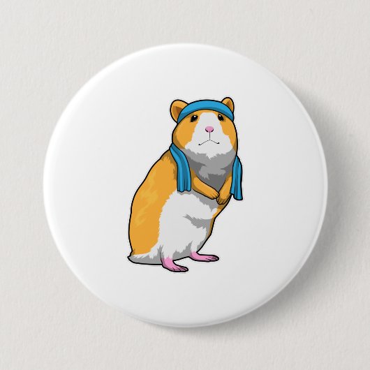 Hamster bij Fitness met handdoek Ronde Button 7,6 Cm (Voorkant)