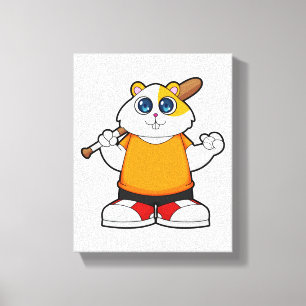 Hamster bij honkbal met honkbalknuppel canvas afdruk