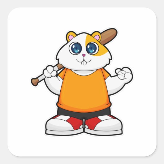 Hamster bij honkbal met honkbalknuppel vierkante sticker (Voorkant)