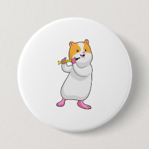 Hamster bij Muziek met Flute Ronde Button 7,6 Cm