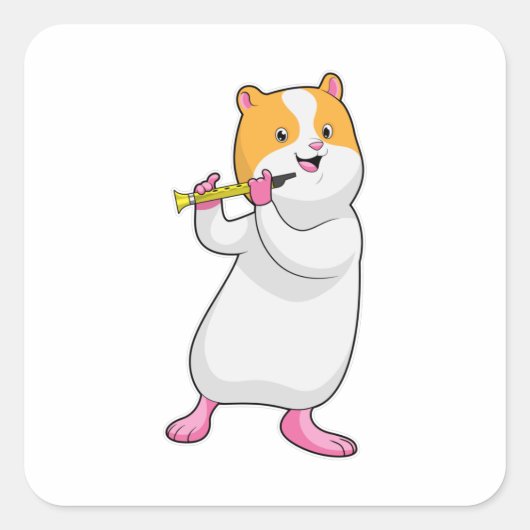 Hamster bij Muziek met Flute Vierkante Sticker (Voorkant)