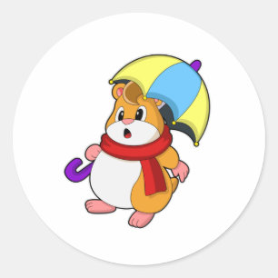 Hamster bij Regen met Umbrella Ronde Sticker